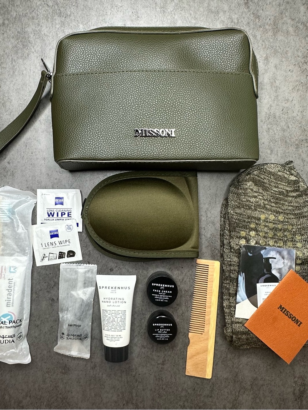 Missoni Olive Green Pebbled Leather Toiletry Bag with Wrist Strap